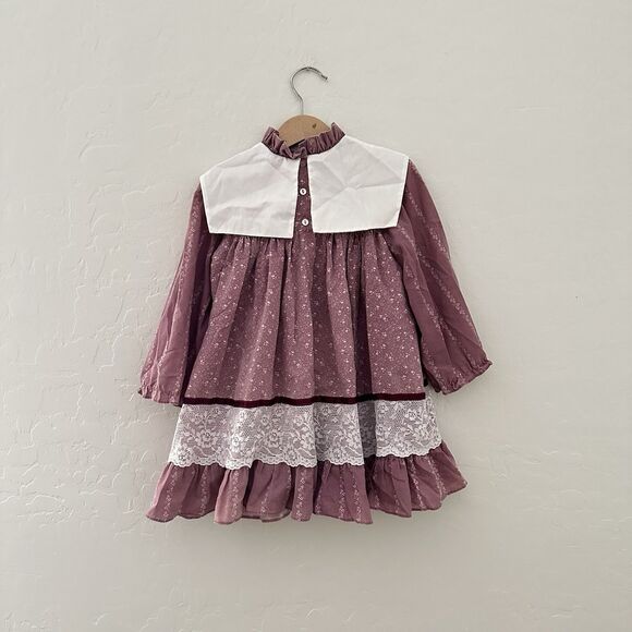 Vintage Mini World 70s Girls Pinafore Dress Lace Ruffles Bib Provo Utah Size 4T - Picture 7 of 10